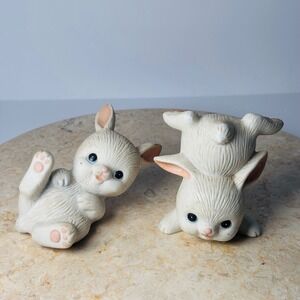 Vintage Easter Homco White Bunny Rabbit Bay Figurines Set Kitschy Retro Cute‎